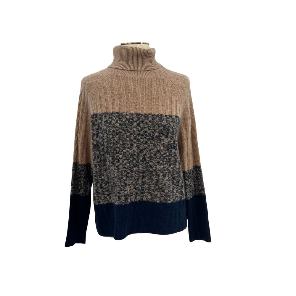 360 Cashmere Zena Turtleneck Sweater‎ 100% Cashmere Colorblock Womens XS